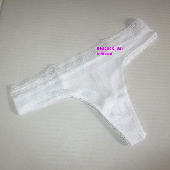 Victorias Secret Cotton Thong Panty S  XL Logo Waist Pointelle Snow White NWT - Picture 5 of 7
